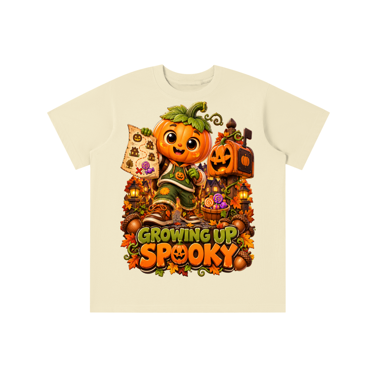 Halloween Pumpkin Kid Graphic T-Shirt - Growing Up Spooky - Youth Unisex Tee