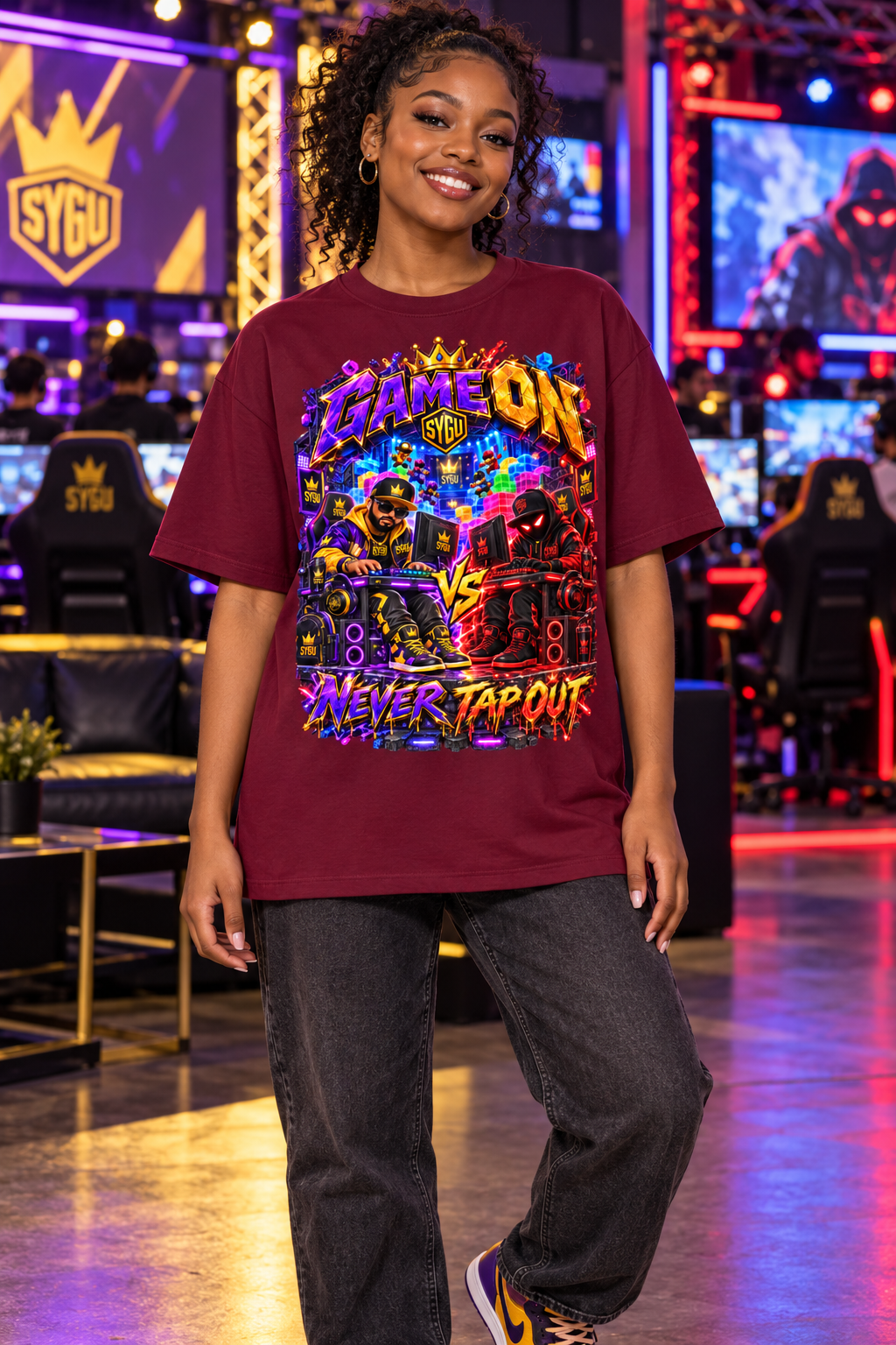 StepYahGameUp™ Game On Never Tap Out Oversized Graphic T-Shirt - Unisex