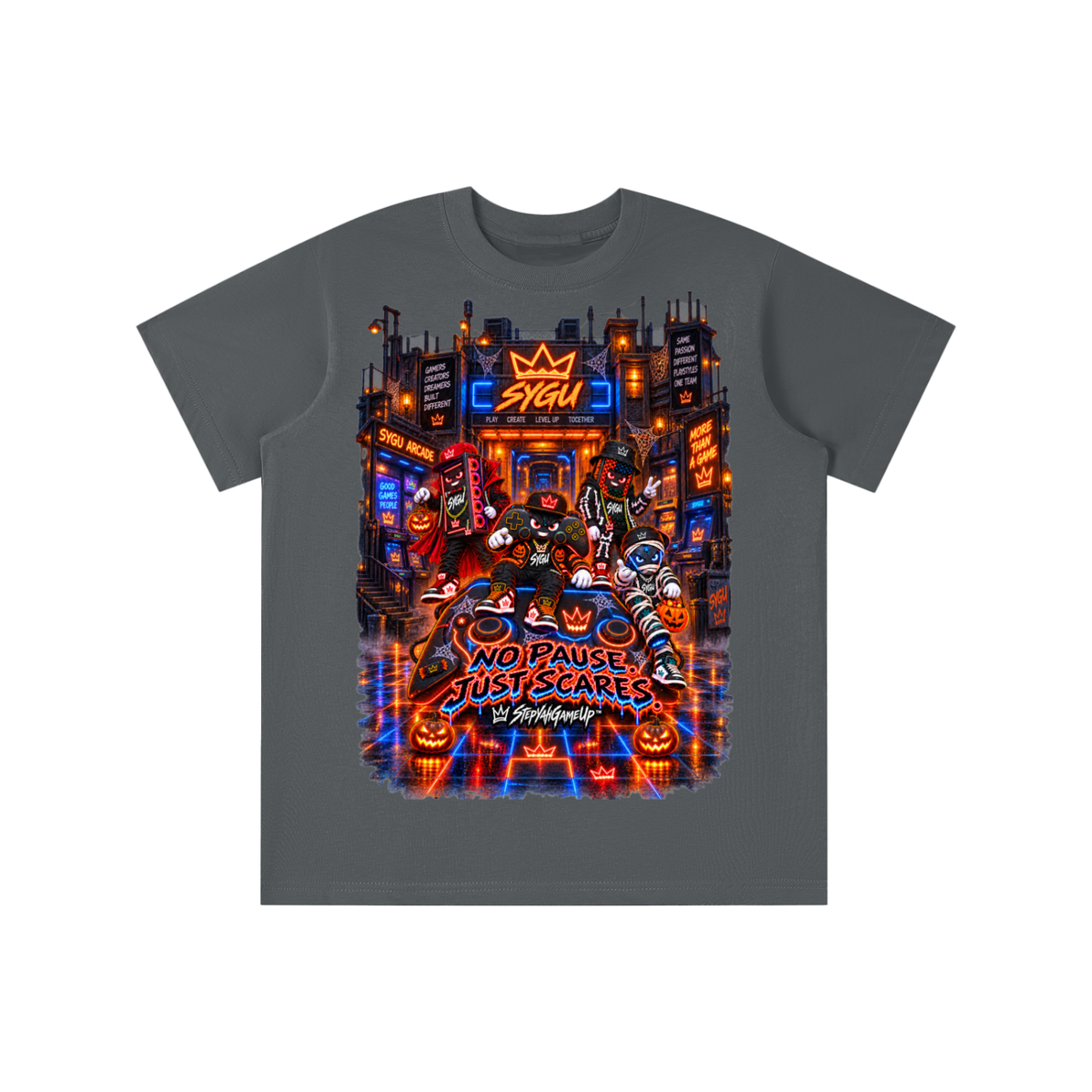 StepYahGameUp™ Halloween Gamer Graphic T-Shirt - No Pause Just Scares - Youth Unisex
