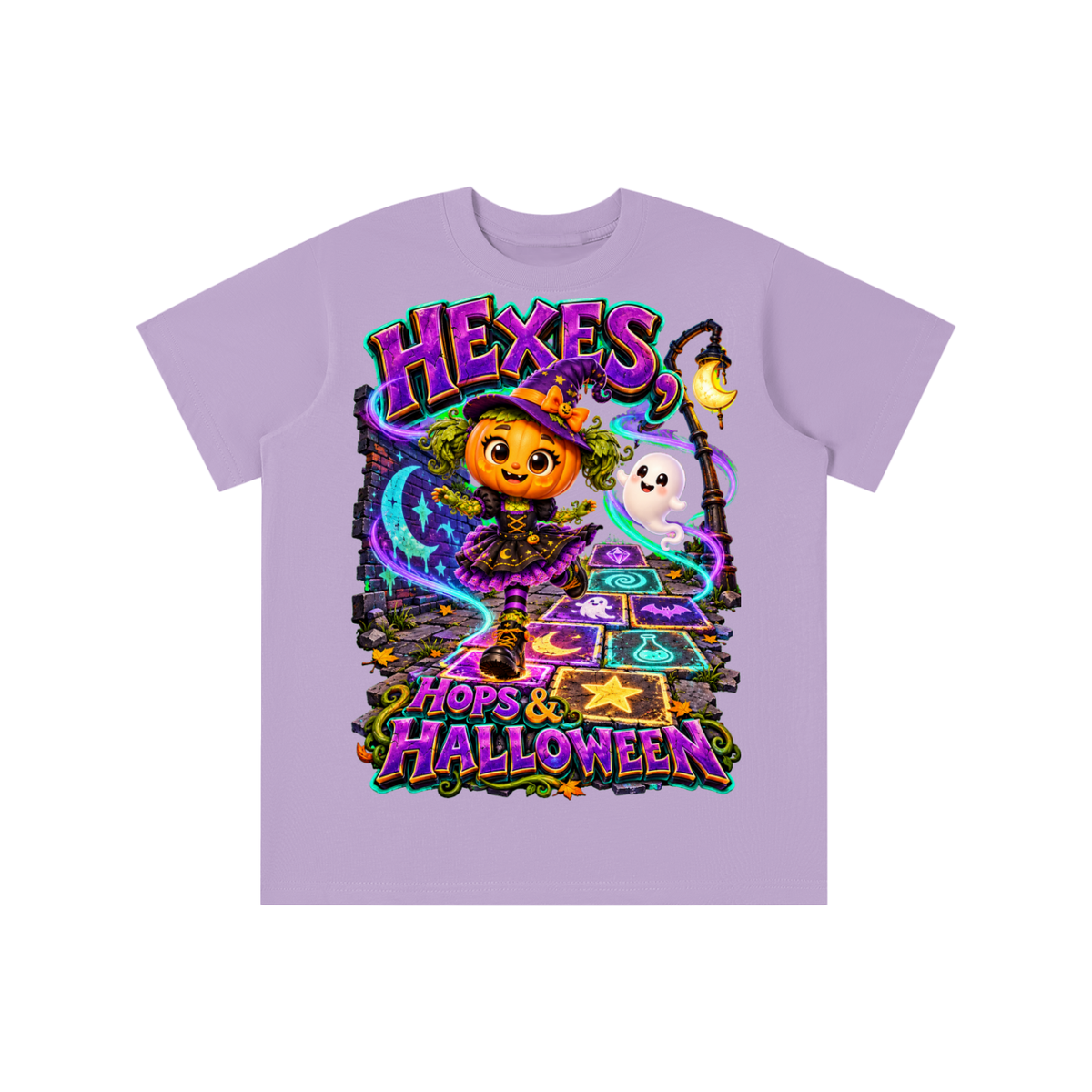Halloween Pumpkin Witch Graphic T-Shirt - Hexes, Hops & Halloween - Youth Unisex Tee