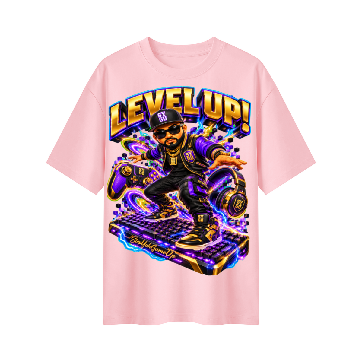 StepYahGameUp Streetwear Gamer Oversized Graphic T-Shirt - Level Up! - Unisex