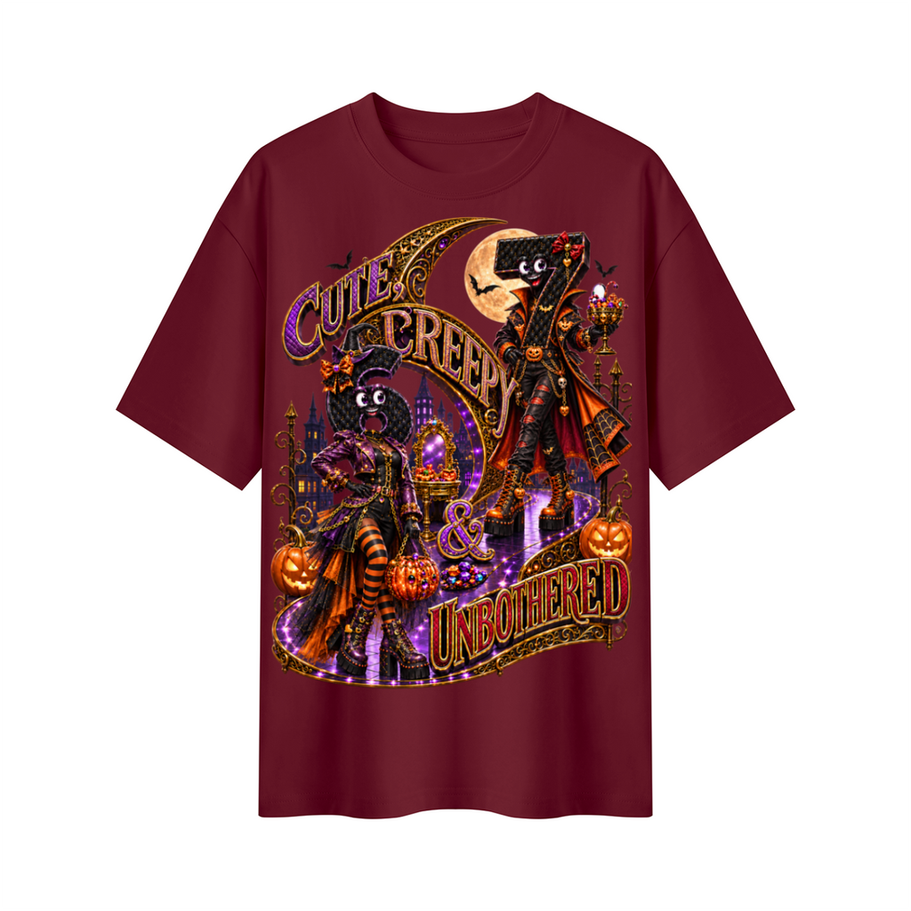 Halloween Cute Spooky Duo Oversized Graphic T-Shirt - Cute, Creepy & Unbothered - Unisex