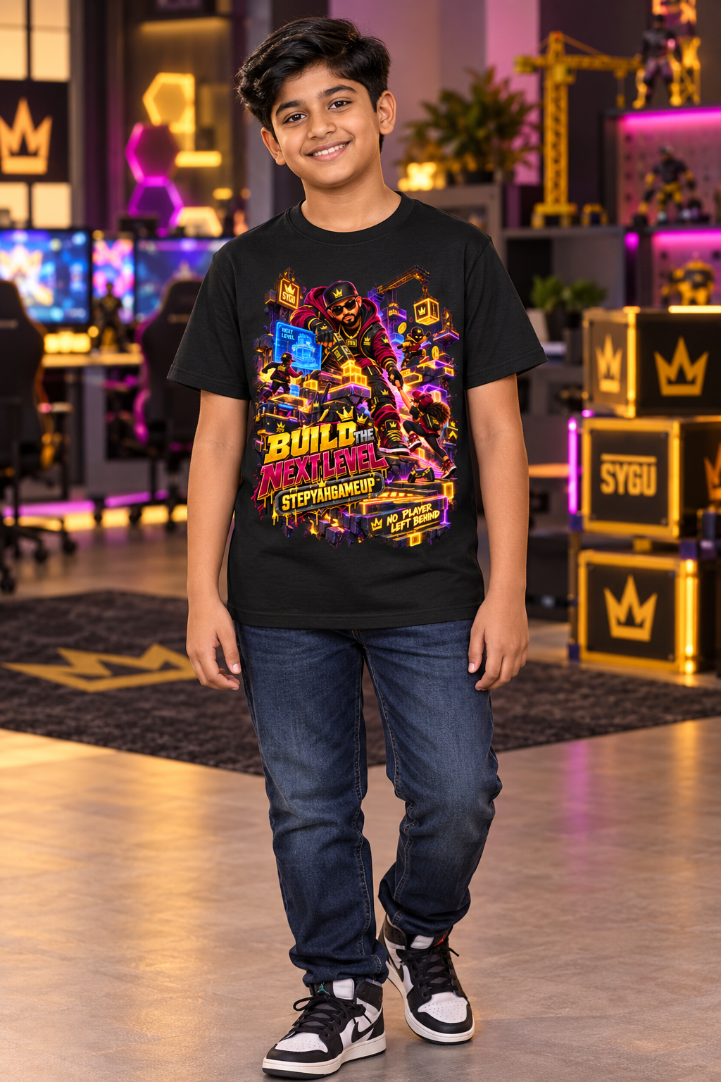StepYahGameUp™ Build the Next Level Graphic T-Shirt - Youth Unisex Tee