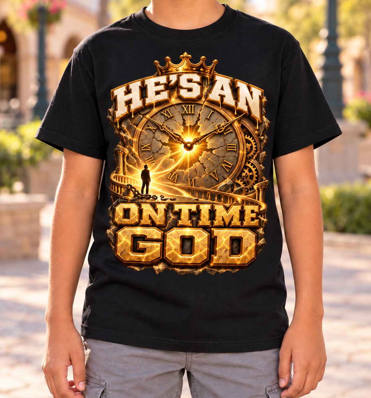 Walk by Faith™ He’s an On Time God Graphic T-Shirt - Youth Unisex Tee