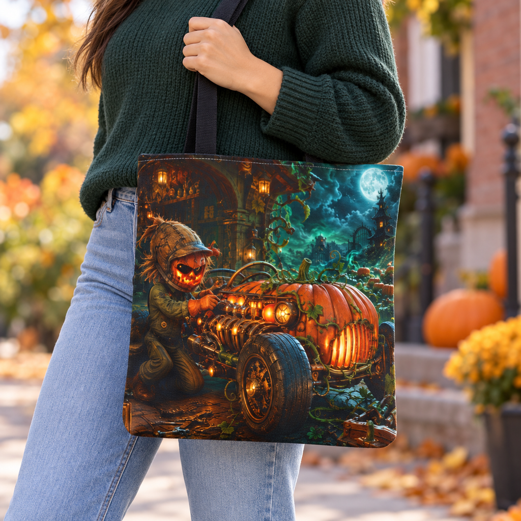 Halloween Trick or Treat Tote Bag - Pumpkin Patch Mechanic - Kids Candy Bag
