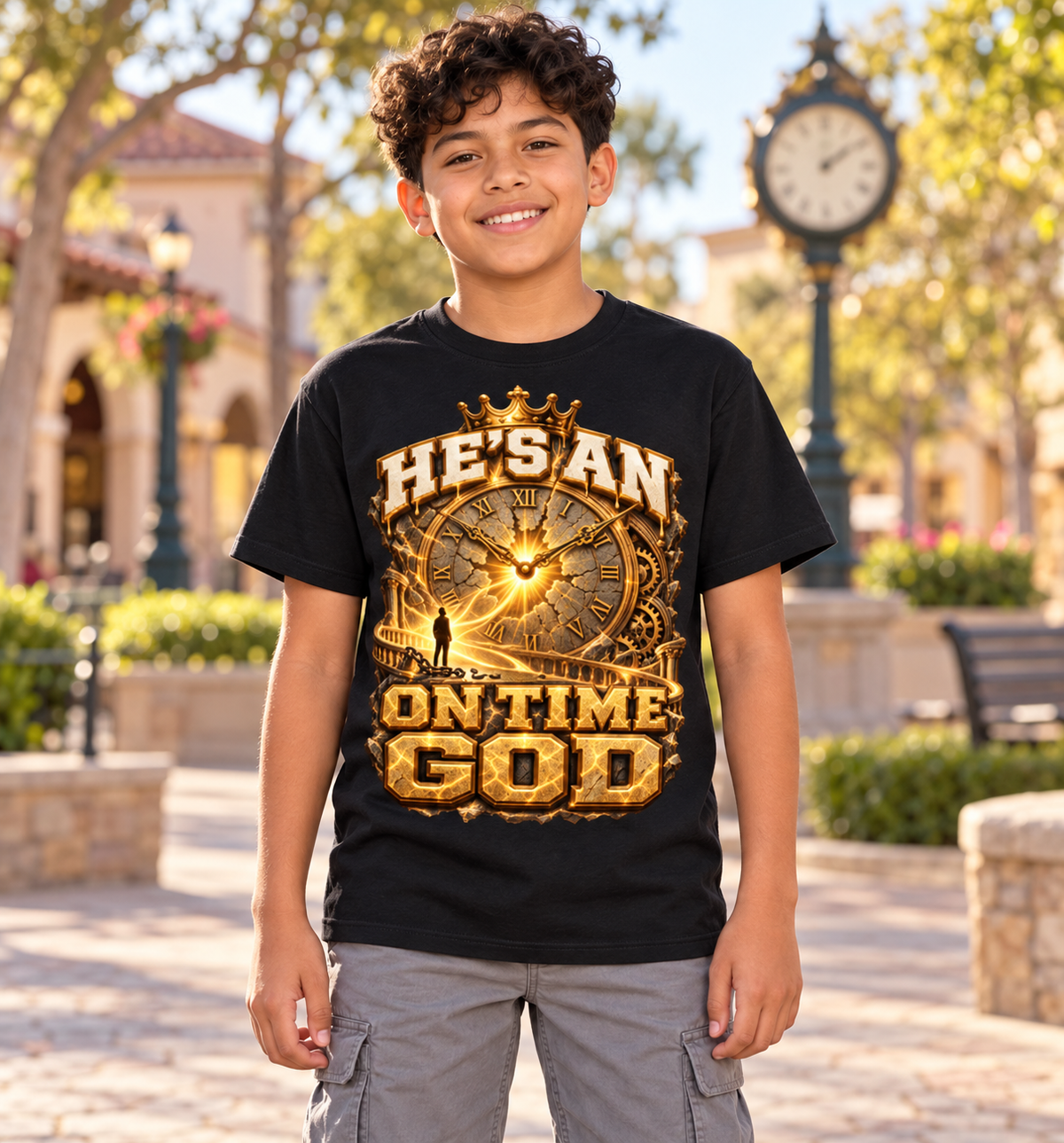 Walk by Faith™ He’s an On Time God Graphic T-Shirt - Youth Unisex Tee