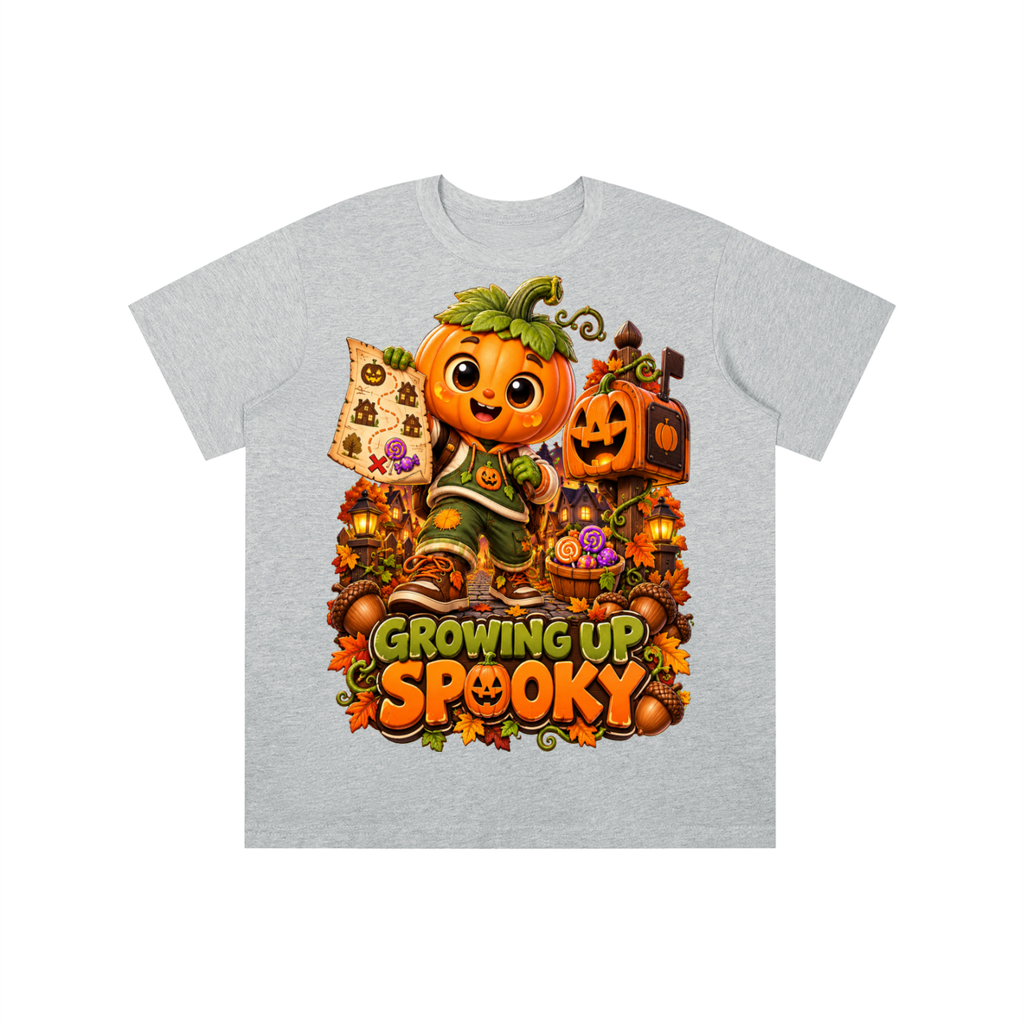 Halloween Pumpkin Kid Graphic T-Shirt - Growing Up Spooky - Youth Unisex Tee