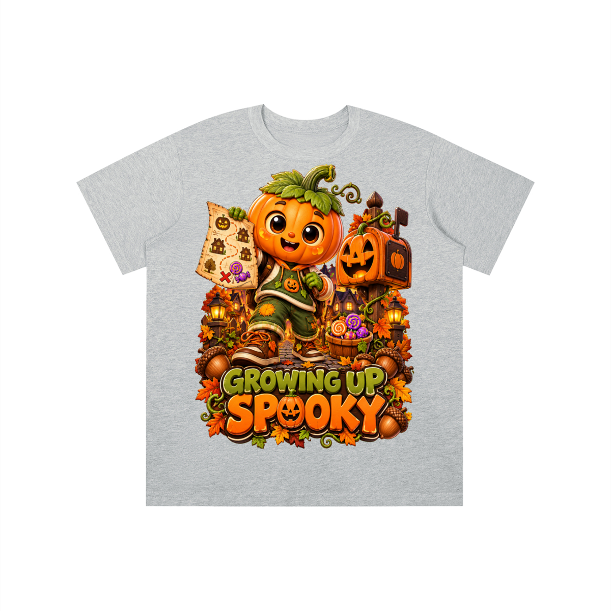 Halloween Pumpkin Kid Graphic T-Shirt - Growing Up Spooky - Youth Unisex Tee