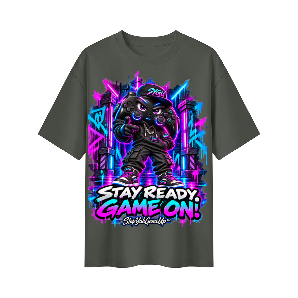 StepYahGameUp Gaming Graphic Oversized T-Shirt - Stay Ready, Game On! - Unisex