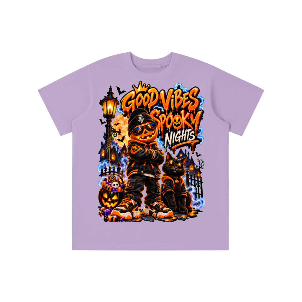 Halloween Pumpkin Kid Graphic T-Shirt - Good Vibes Spooky Nights - Youth Unisex Tee