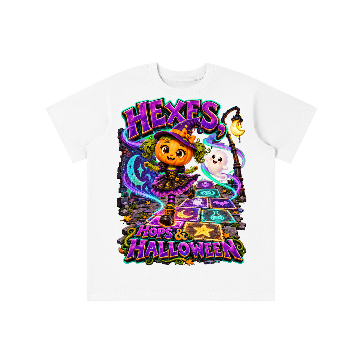 Halloween Pumpkin Witch Graphic T-Shirt - Hexes, Hops & Halloween - Youth Unisex Tee