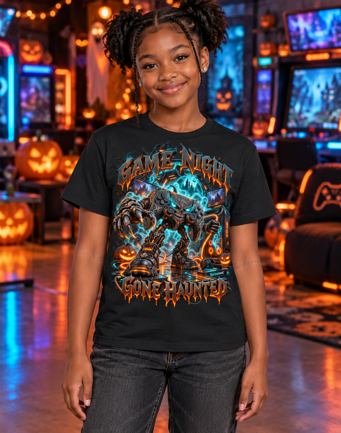 StepYahGameUp™ Halloween Game Night Gone Haunted Graphic T-Shirt - Youth Unisex Tee
