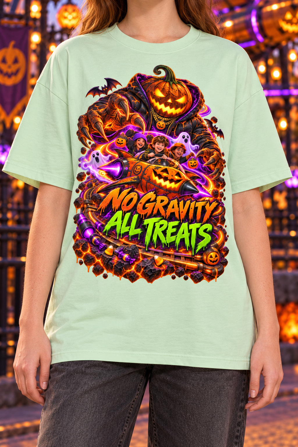 Halloween No Gravity All Treats Oversized Graphic T-Shirt - Unisex