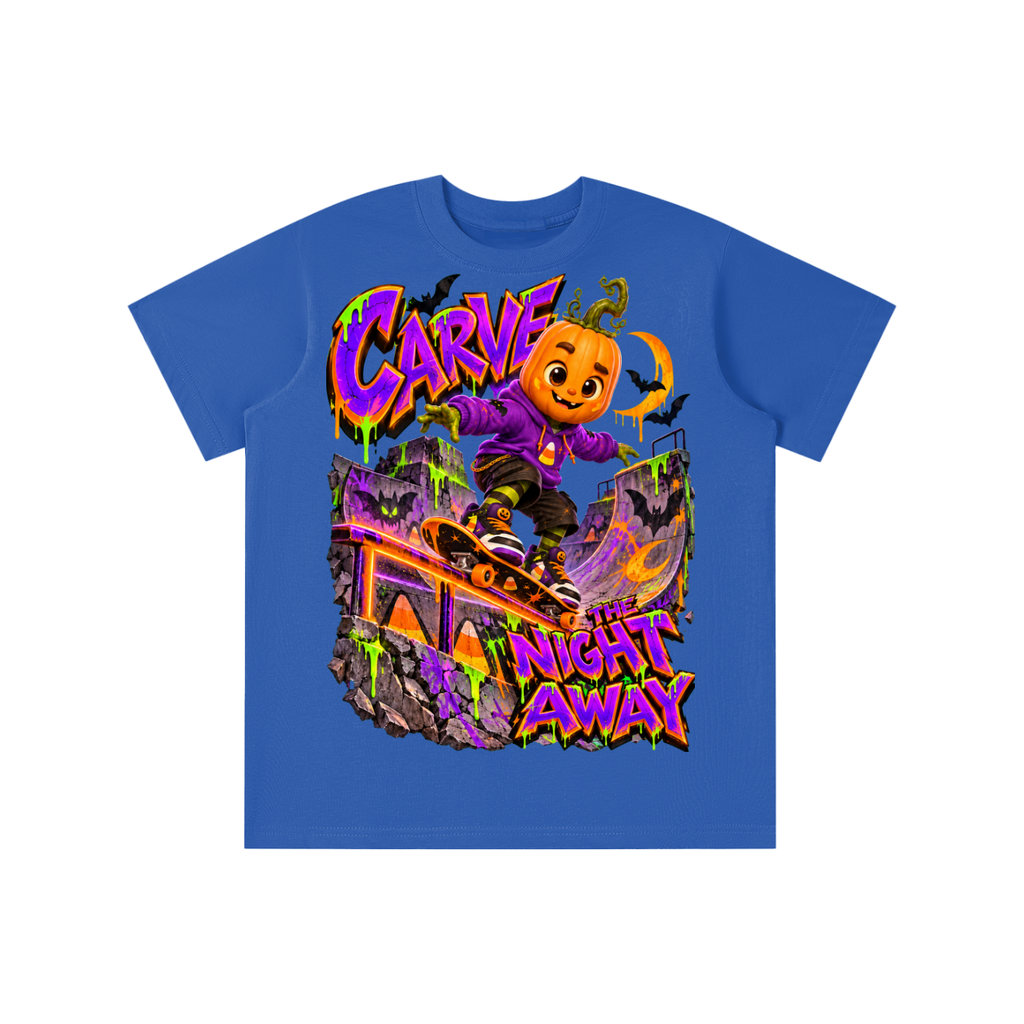 Halloween Pumpkin Skateboarder Graphic T-Shirt - Carve the Night Away - Youth Unisex Tee