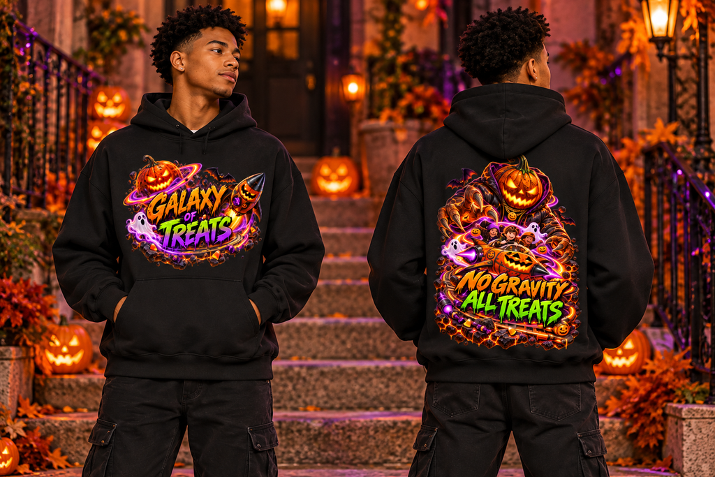 Halloween Galaxy of Treats Front & Back Graphic Hoodie - No Gravity All Treats - Unisex