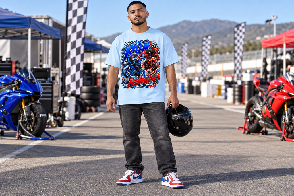 6-7 Street Mode™ Motorcycle Oversized Graphic T-Shirt - Run the Numbers - Unisex