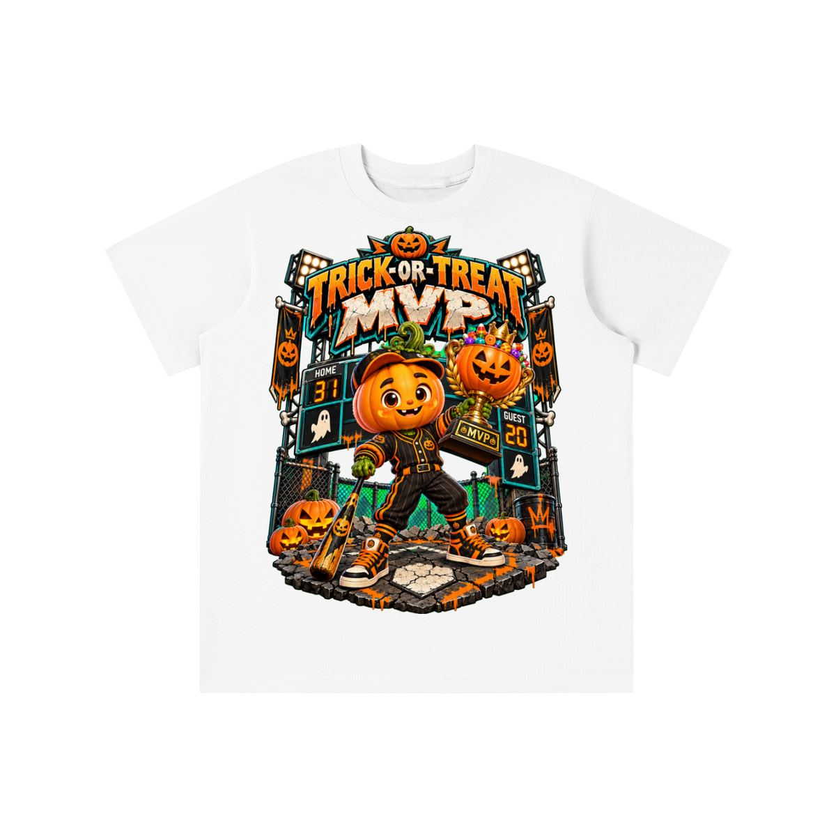 Halloween Pumpkin Sports Graphic T-Shirt - Trick-or-Treat MVP - Youth Unisex Tee