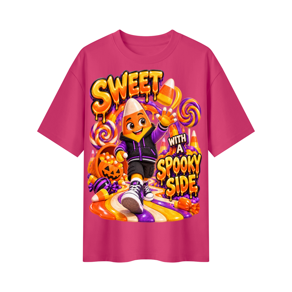 Halloween Candy Corn Oversized Graphic T-Shirt - Sweet With a Spooky Side - Unisex