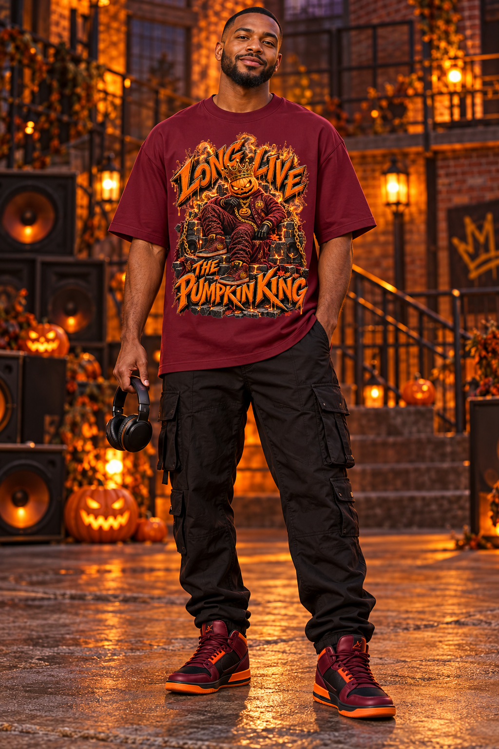 Halloween Pumpkin King Oversized Graphic T-Shirt - Long Live the Pumpkin King - Unisex