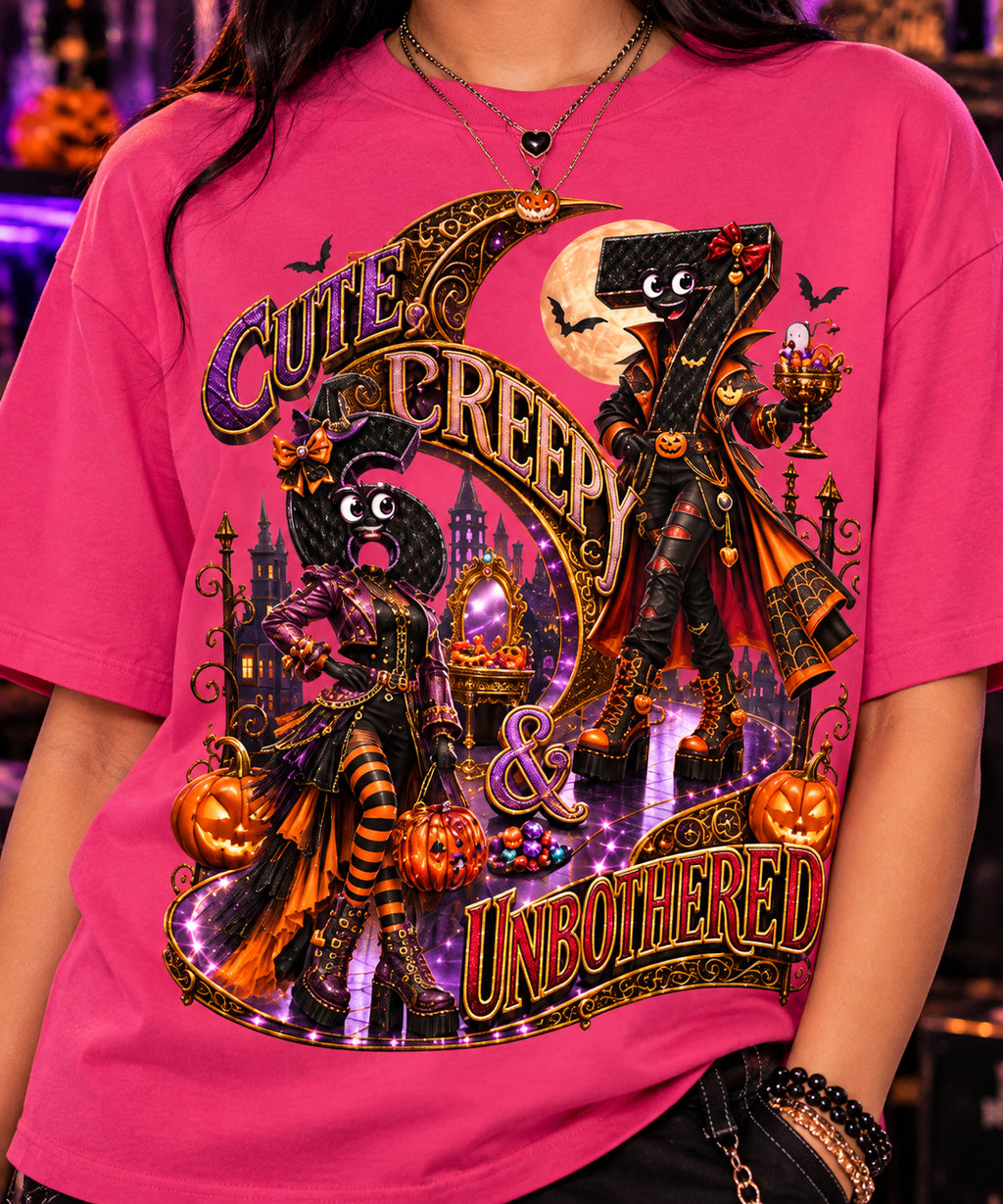 Halloween Cute Spooky Duo Oversized Graphic T-Shirt - Cute, Creepy & Unbothered - Unisex