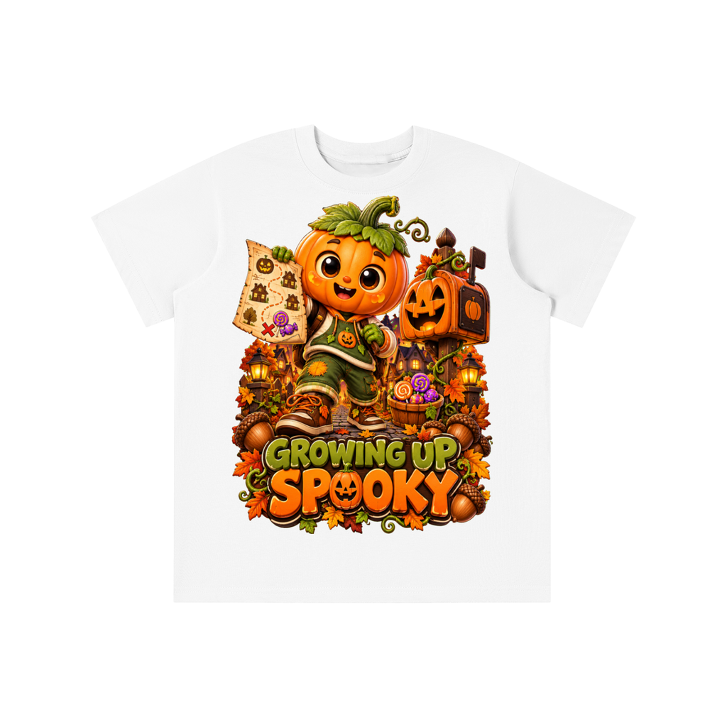Halloween Pumpkin Kid Graphic T-Shirt - Growing Up Spooky - Youth Unisex Tee
