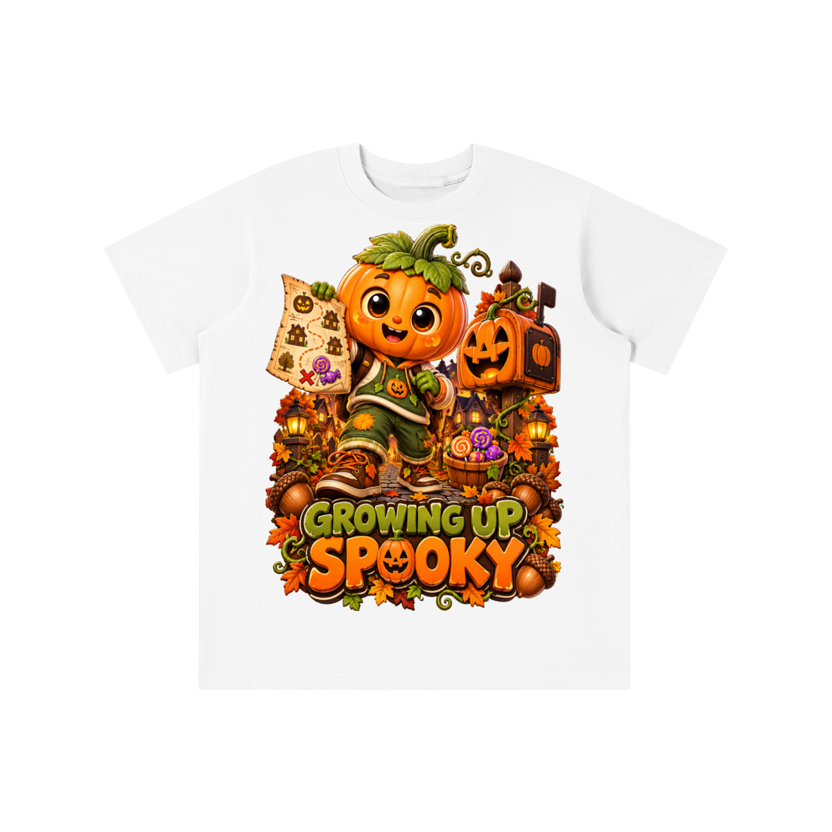 Halloween Pumpkin Kid Graphic T-Shirt - Growing Up Spooky - Youth Unisex Tee