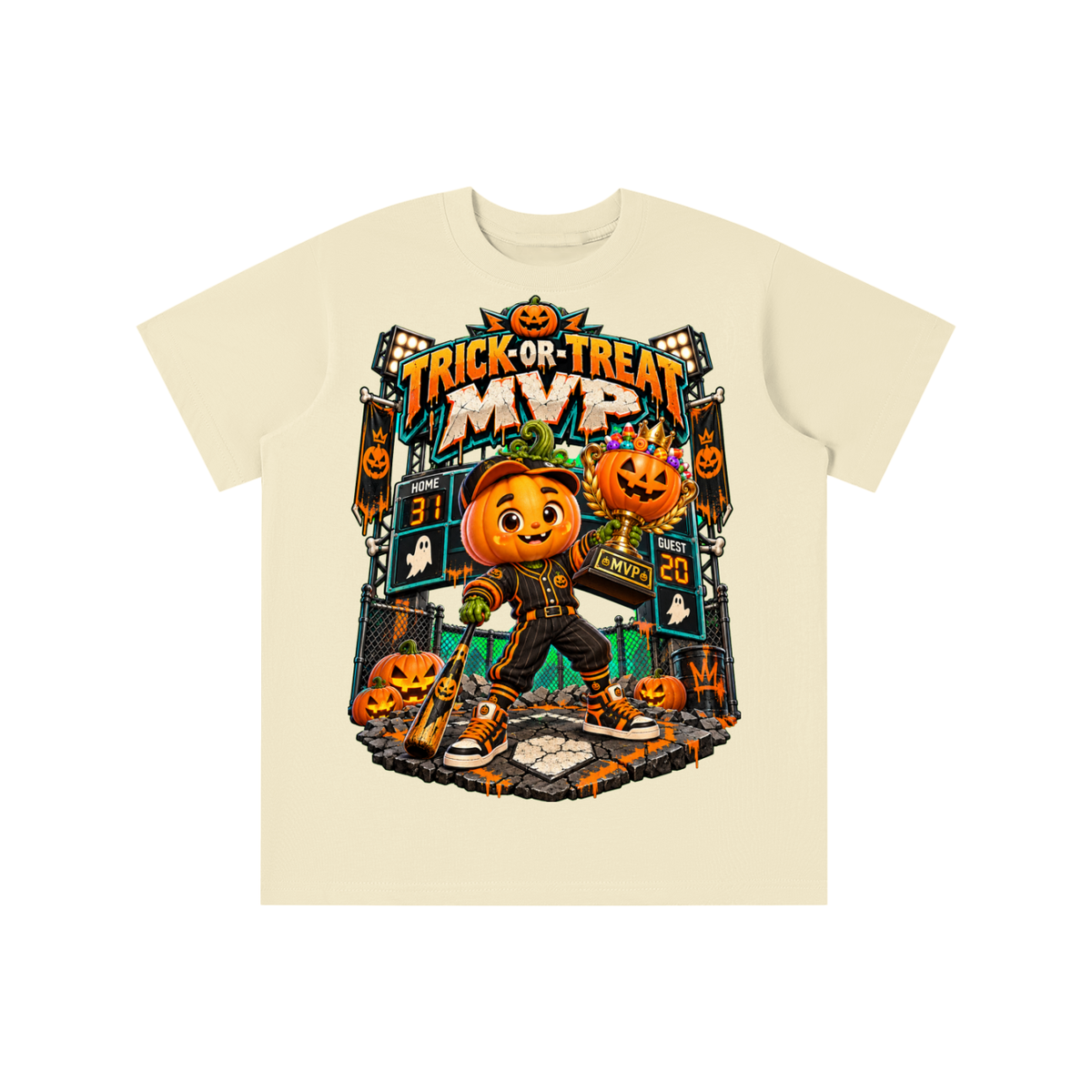 Halloween Pumpkin Sports Graphic T-Shirt - Trick-or-Treat MVP - Youth Unisex Tee