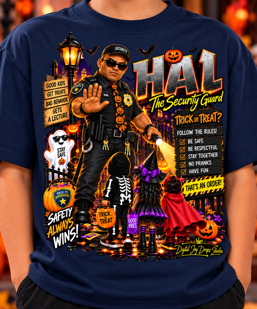 Halloween Security Guard Graphic T-Shirt - HAL the Security Guard - Youth Unisex Tee