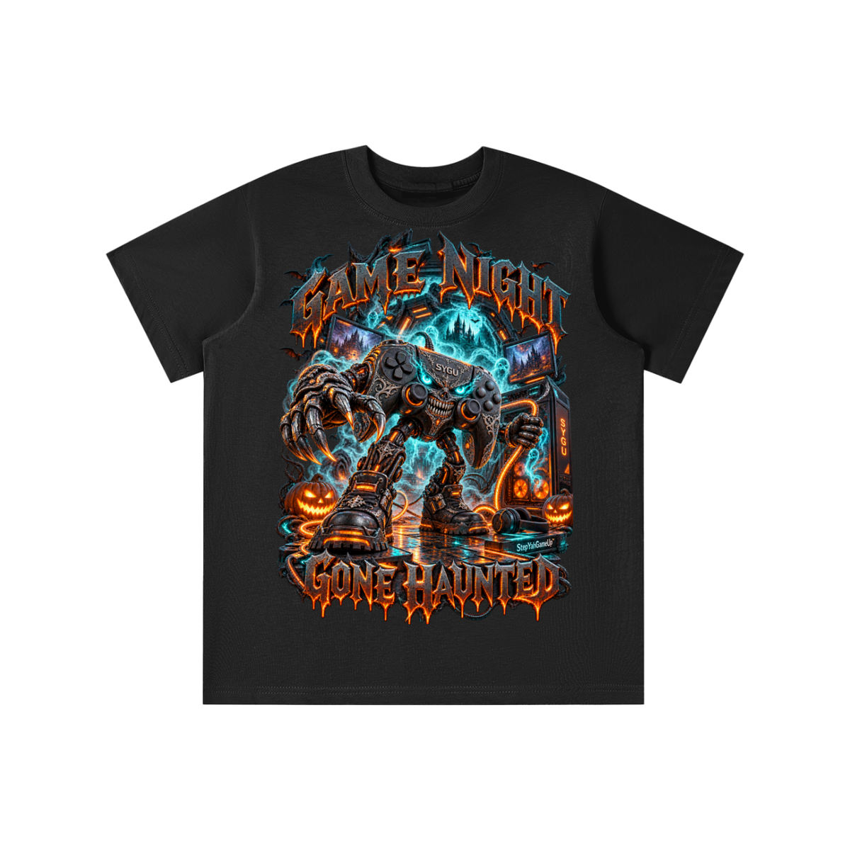 StepYahGameUp™ Halloween Game Night Gone Haunted Graphic T-Shirt - Youth Unisex Tee