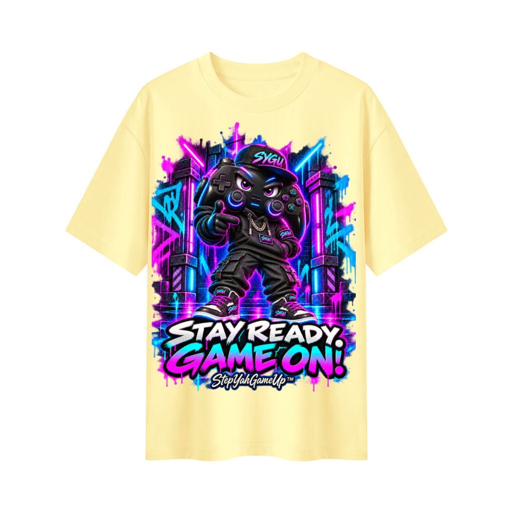 StepYahGameUp Gaming Graphic Oversized T-Shirt - Stay Ready, Game On! - Unisex