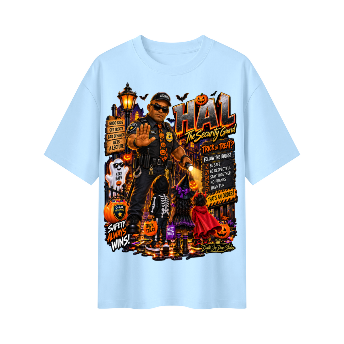 Halloween Security Guard Oversized Graphic T-Shirt - Safety Always Wins - Unisex
