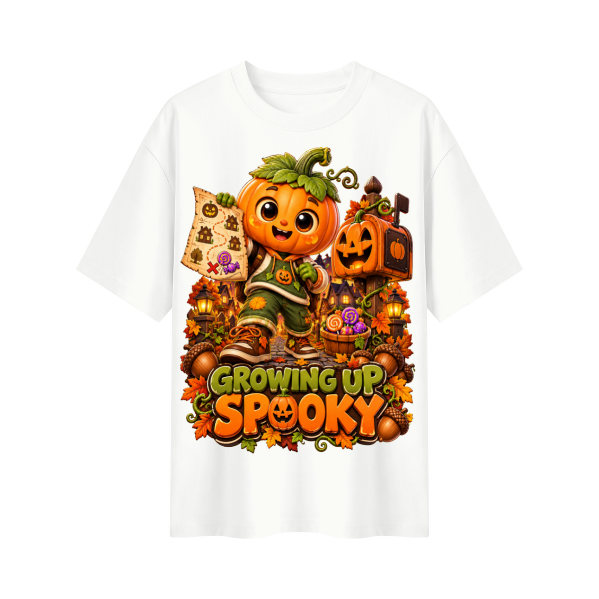 Halloween Pumpkin Kid Oversized Graphic T-Shirt - Growing Up Spooky - Unisex
