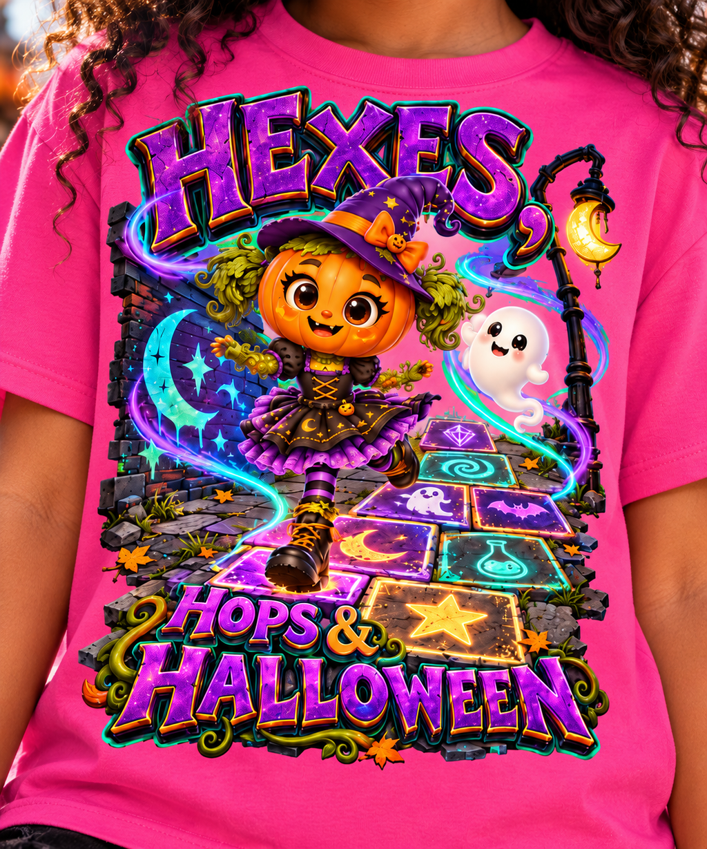 Pumpkin Witch Girl Oversized Graphic T-Shirt - Hexes, Hops & Halloween - Unisex