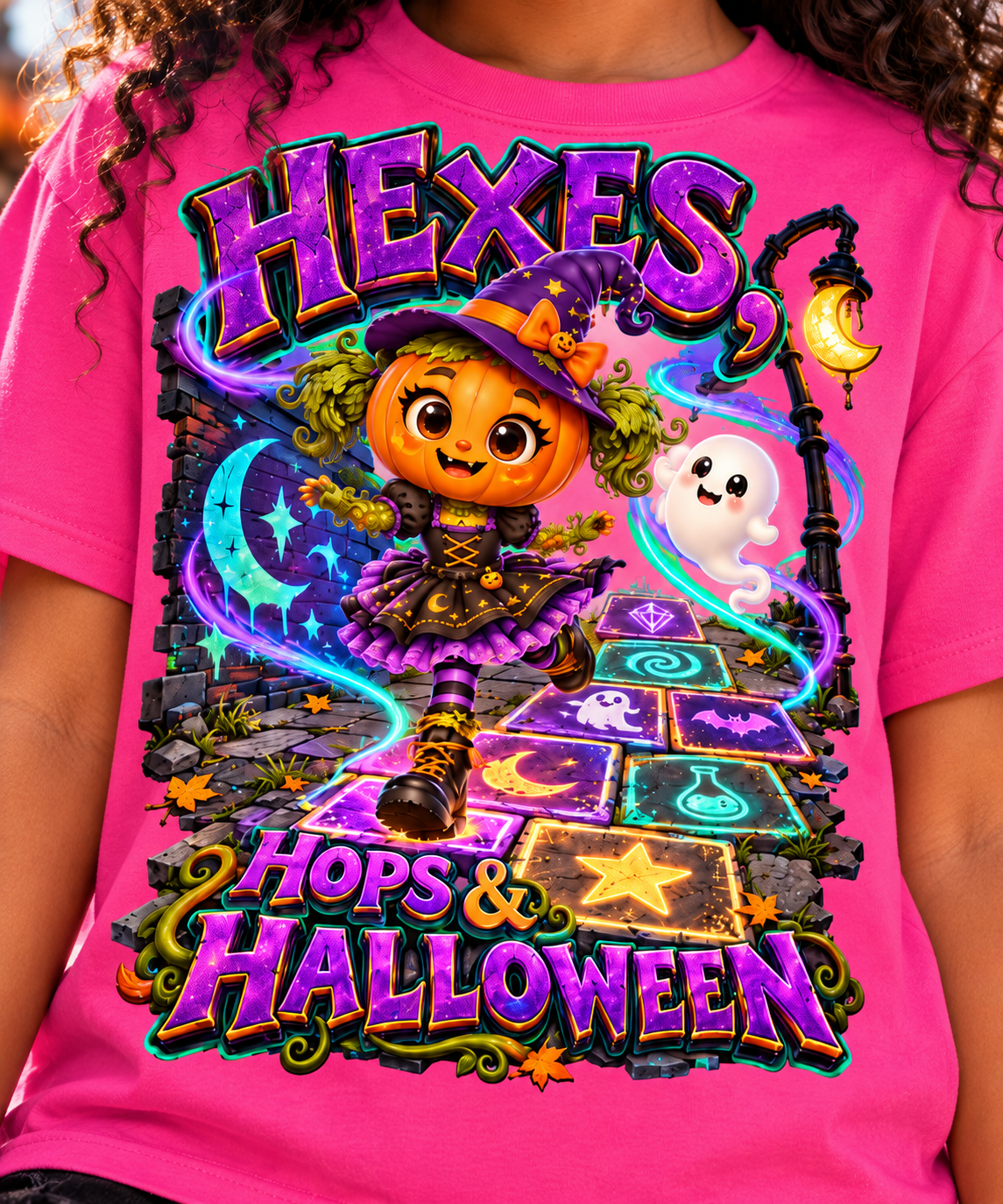 Pumpkin Witch Girl Oversized Graphic T-Shirt - Hexes, Hops & Halloween - Unisex