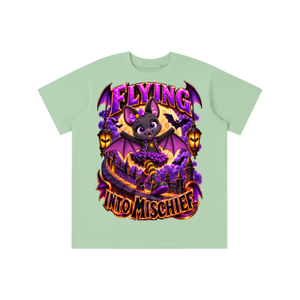 Halloween Cute Bat Graphic T-Shirt - Flying Into Mischief - Youth Unisex Tee