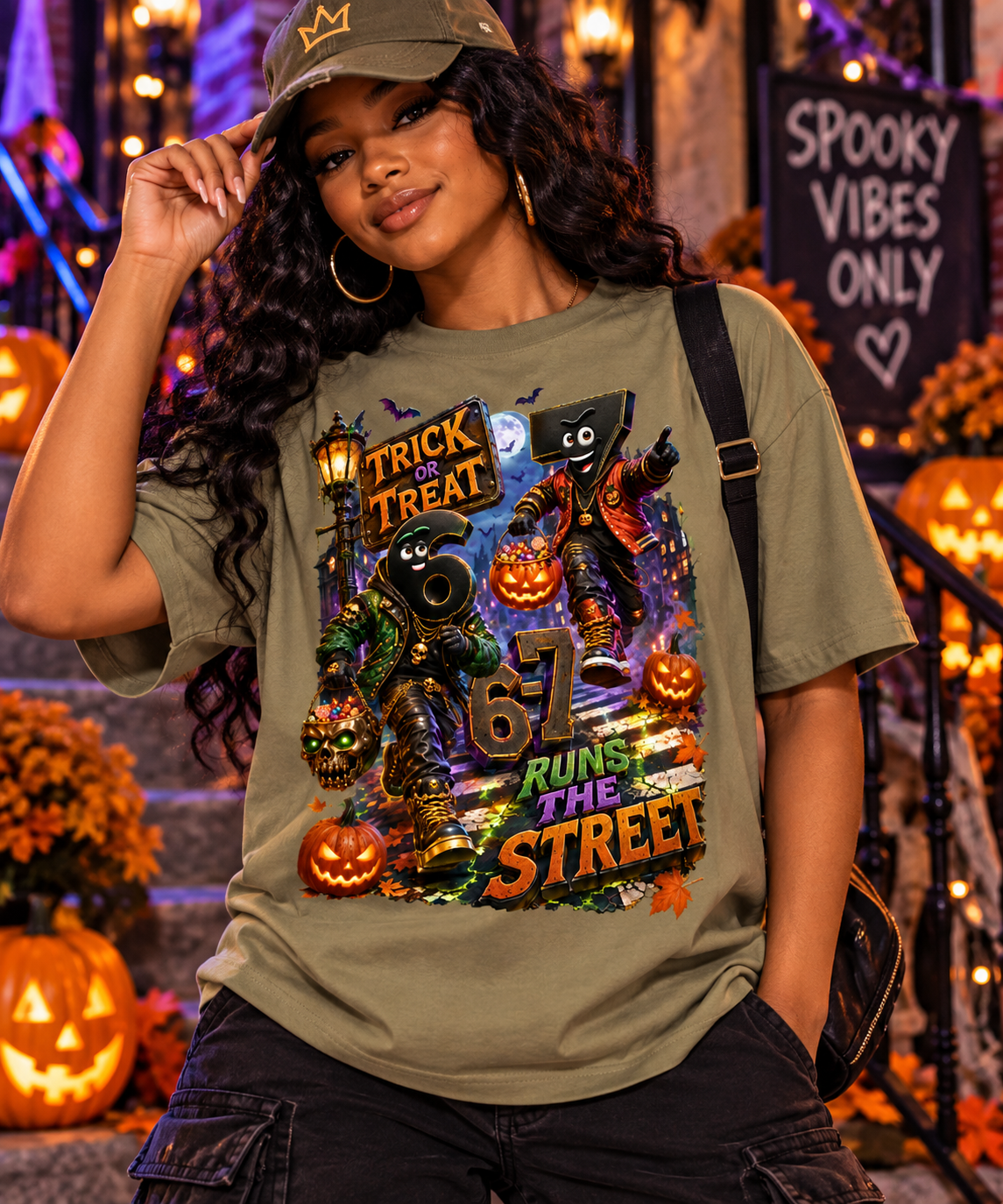 Halloween Trick or Treat Duo Oversized Graphic T-Shirt - 6-7 Runs the Street - Unisex