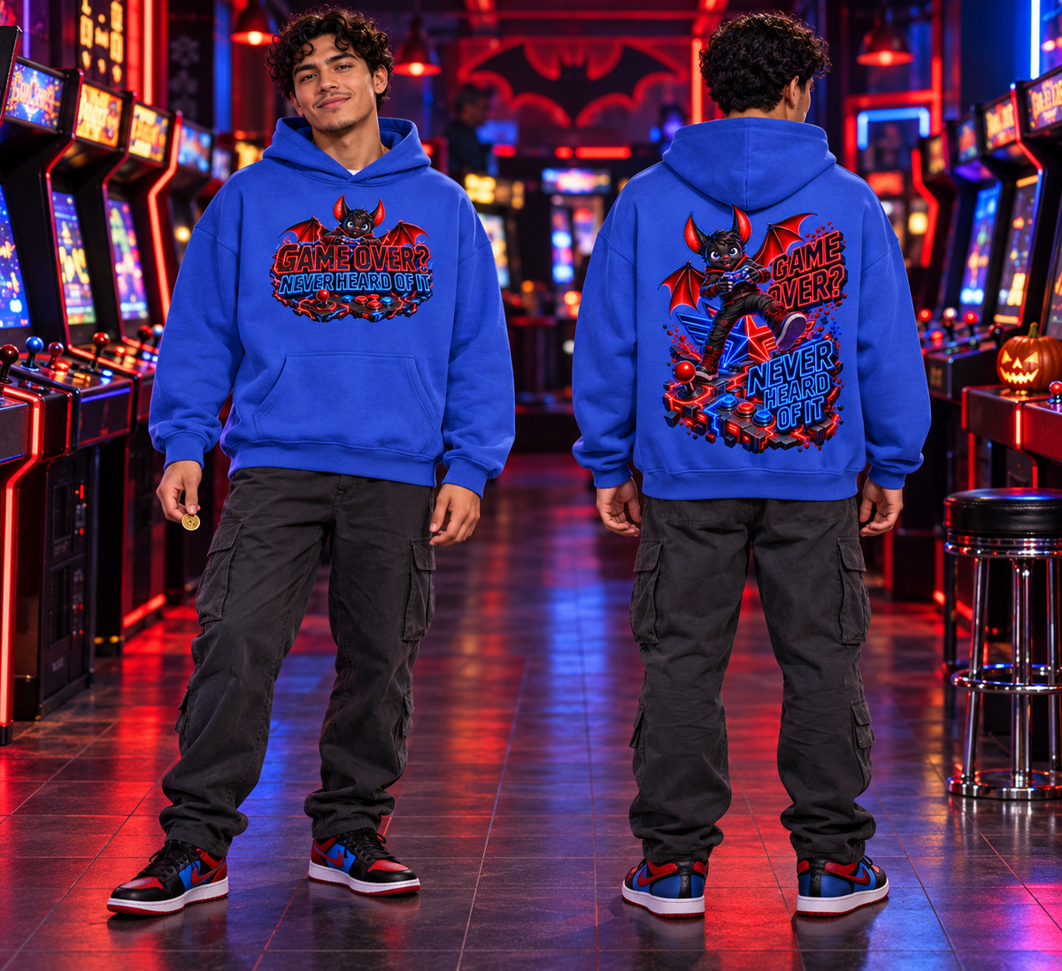 Halloween Bat Gamer Front & Back Graphic Hoodie - Game Over? Never Heard of It - Unisex