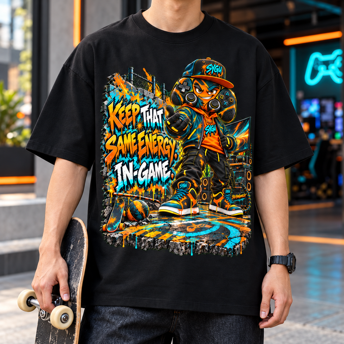 StepYahGameUp™ Keep That Same Energy In Game Oversized Graphic T-Shirt - Unisex