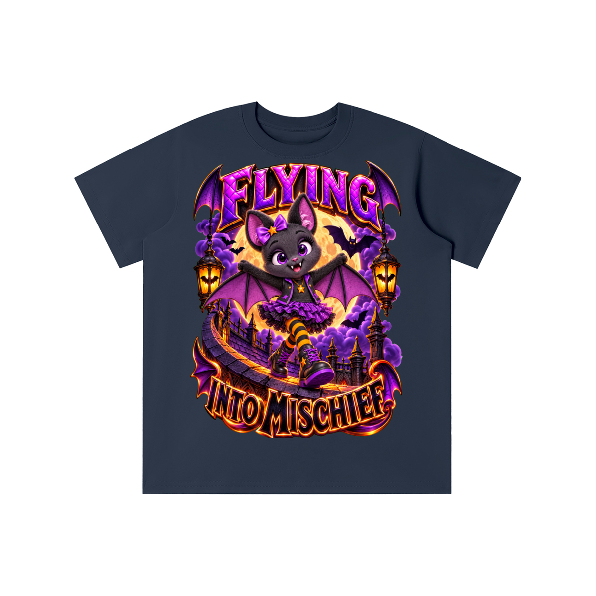 Halloween Cute Bat Graphic T-Shirt - Flying Into Mischief - Youth Unisex Tee